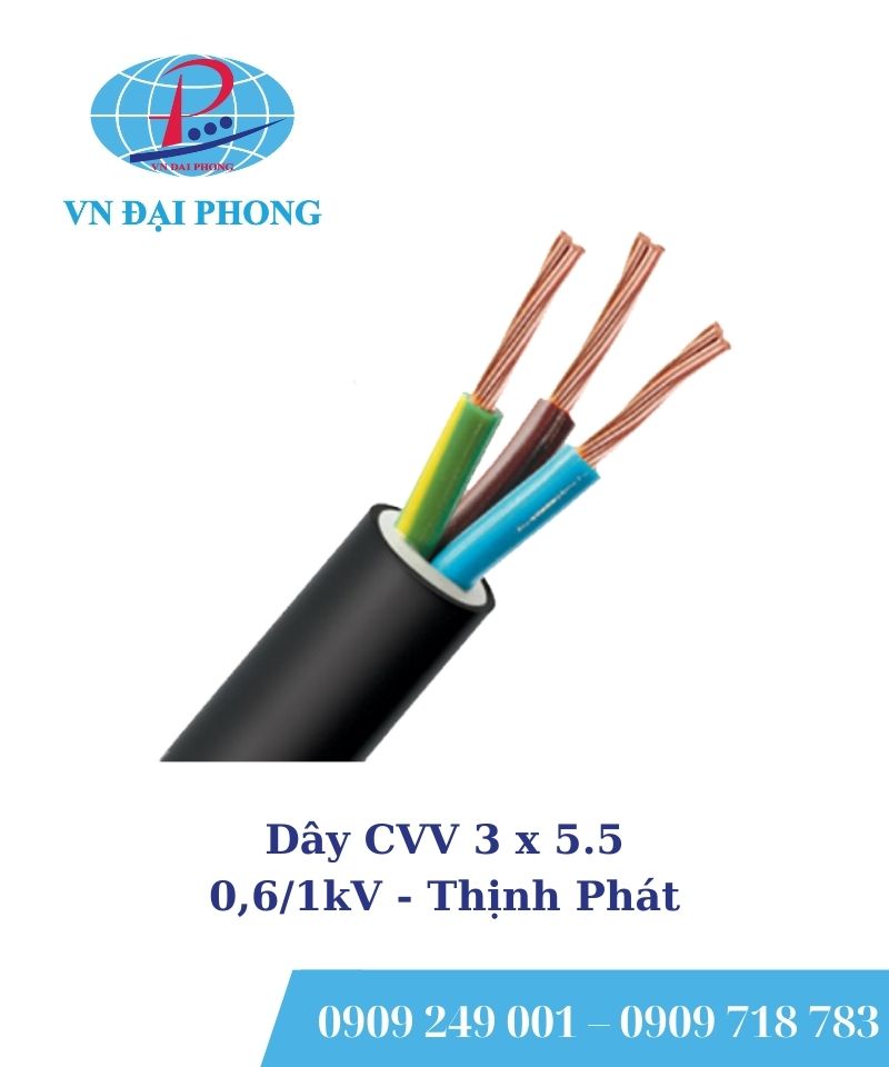 Dây cáp Thịnh Phát CVV 3 x 5.5 - 0,6/1kV