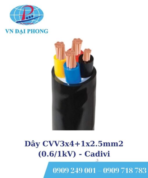 Dây cáp điện Cadivi CVV3x4+1x2.5mm2 (0.6/1kV)