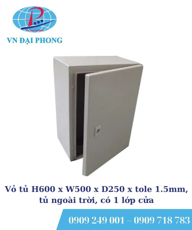 Vỏ tủ H600 x W500 x D250 x tole 1.5mm, tủ ngoài trời, có 1 lớp cửa