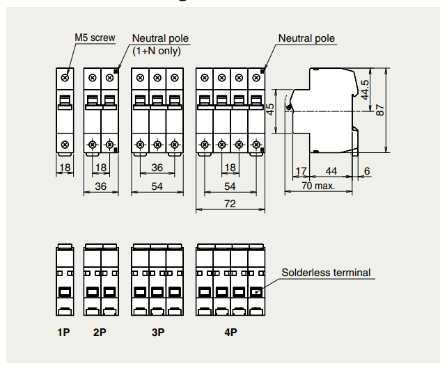 Bản vẽ MCB Mitsubishi BH-D10 2P 10kA