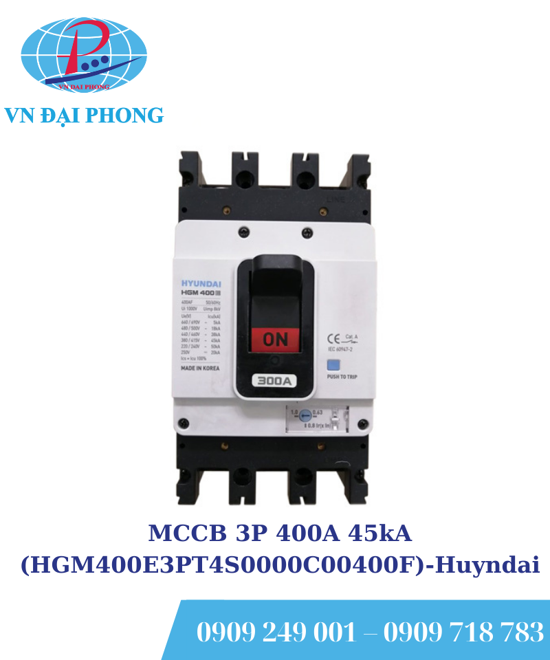 Cầu dao Huyndai MCCB 3P 400A 45kA (HGM400E3PT4S0000C00400F)
