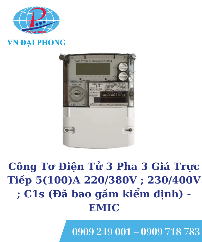 Công Tơ Điện Tử 3 Pha 3 Giá Gián Tiếp EMIC 5(100)A 220/380V ; 230/400V ; C1s (Đã bao gầm kiểm định)"