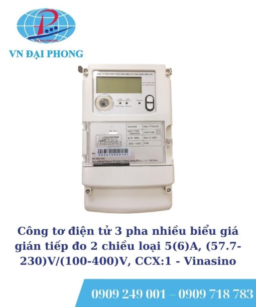 Công tơ điện tử 3 pha Vinasino nhiều biểu giá gián tiếp đo 2 chiều loại 5(6)A, (57.7-230)V/(100-400)V, CCX:1