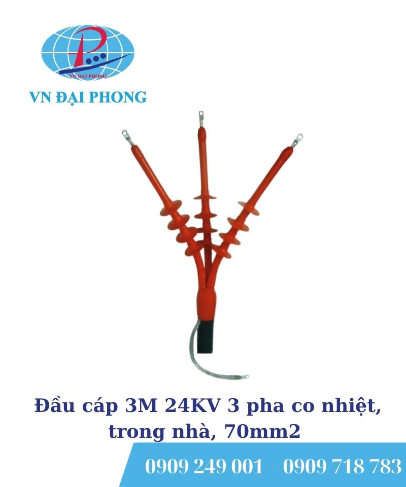 Đầu cáp 3M 24KV 3 pha co nhiệt, trong nhà, 70mm2