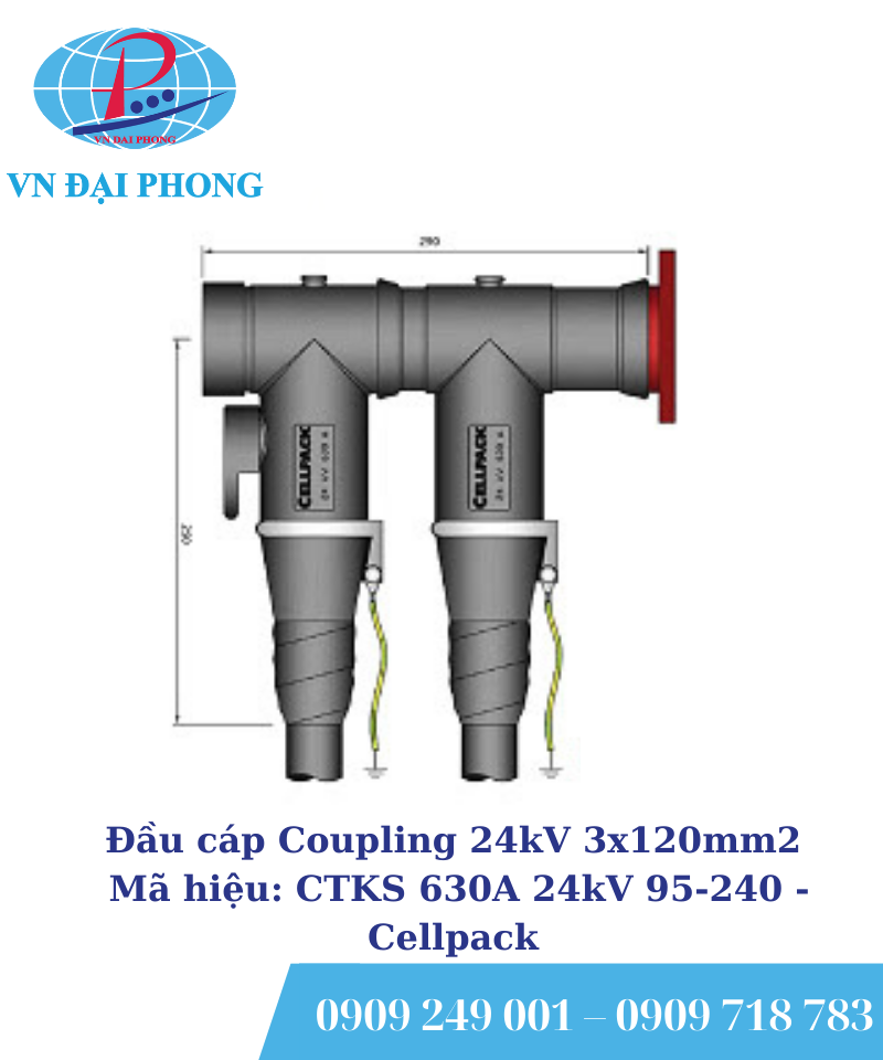 Đầu cáp Coupling Cellpack 24kV 3x120mm2 Mã hiệu: CTKS 630A 24kV 95-240