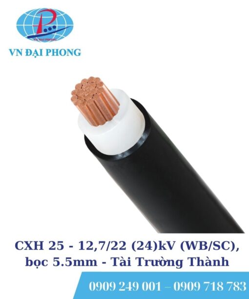 Dây cáp điện Tài Trường Thành CXH 25 - 12,7/22 (24)kV (WB/SC ), bọc 5.5mm