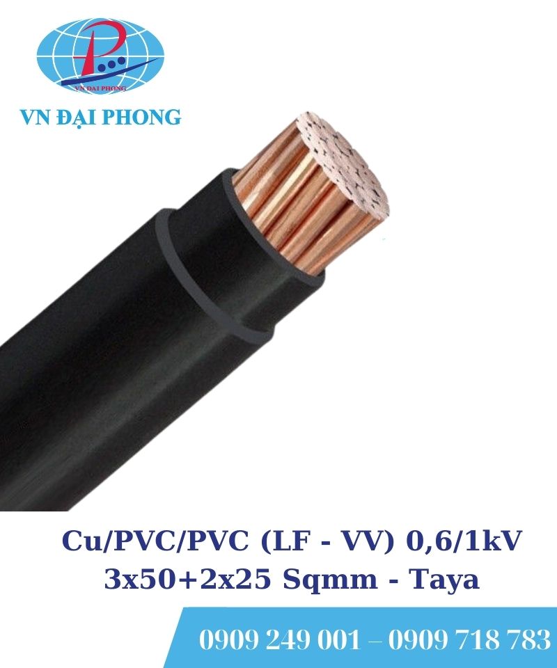 Dây cáp điện Taya Cu/PVC/PVC (LF - VV) 0,6/1kV 3x50+2x25 Sqmm