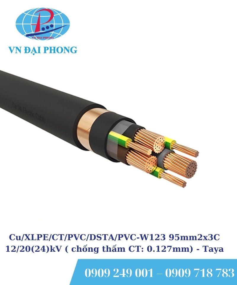 Dây cáp điện Taya Cu/XLPE/CT/PVC/DSTA/PVC-W123 95mm2x3C 12/20(24)kV ( chống thấm CT: 0.127mm)