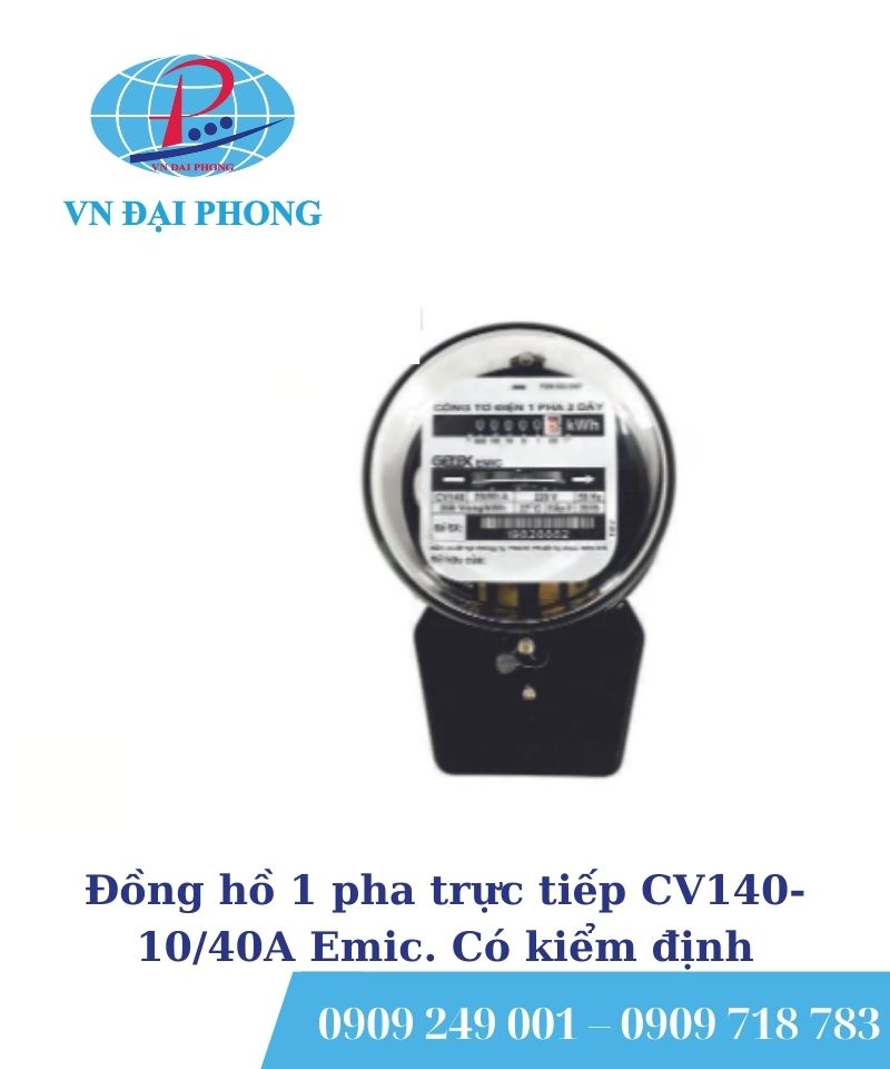 Đồng hồ Gelex EMIC 1 pha trực tiếp CV140- 10/40A Emic. Có kiểm định