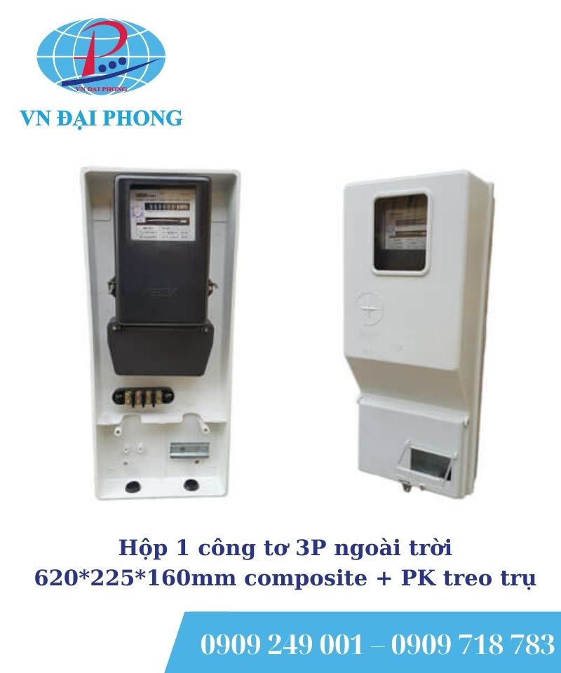Hộp 1 công tơ 3P ngoài trời 620*225*160mm composite + PK treo trụ