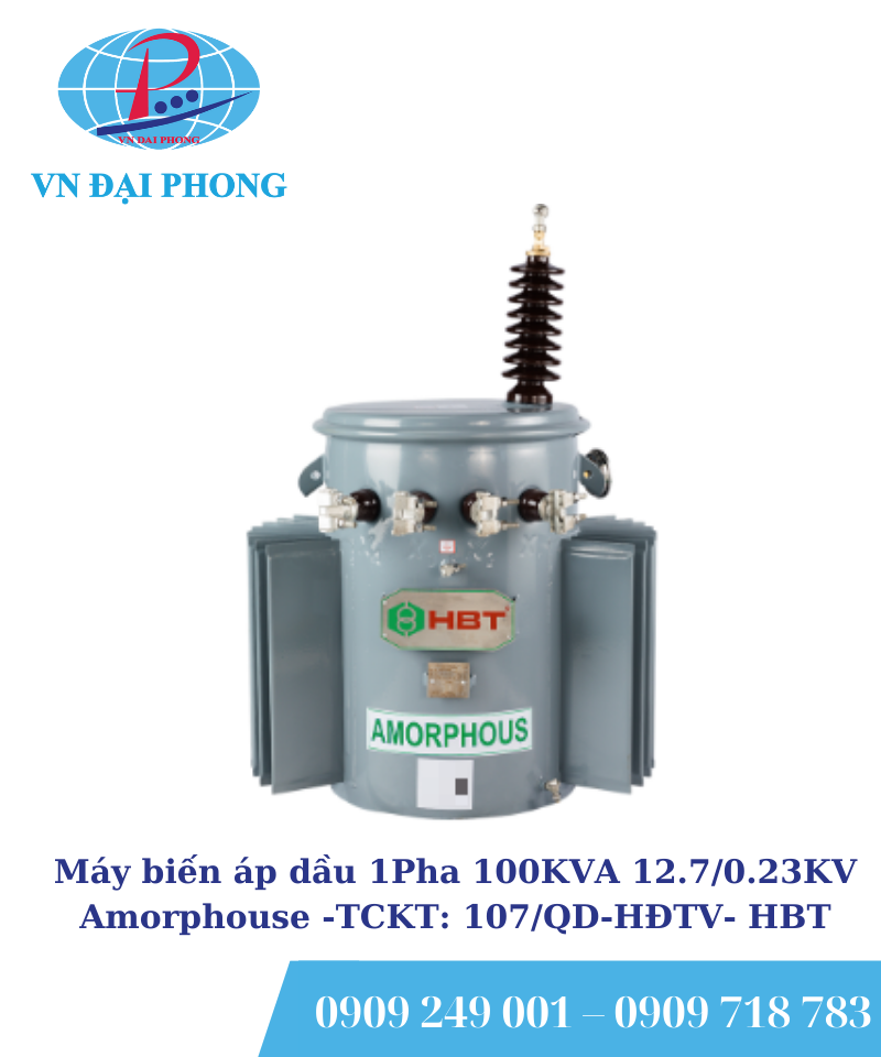 Máy biến áp dầu 1Pha HBT 100KVA 12.7/0.23KV Amorphouse -TCKT: 107/QD-HĐTV