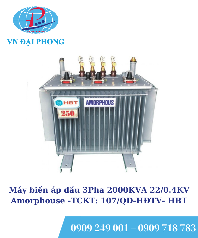 Máy biến áp dầu 3Pha HBT 2000KVA 22/0.4KV Amorphouse -TCKT: 107/QD-HĐTV