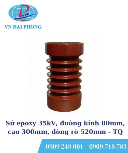 Sứ đỡ thanh cái epoxy 35kV, đường kính 80mm, cao 300mm, dòng rò 520mm