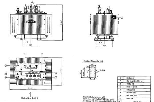 Thông số kỹ thuật của Máy biến áp dầu 1 pha THIBIDI 25KVA 22/0.23KV Amorphous