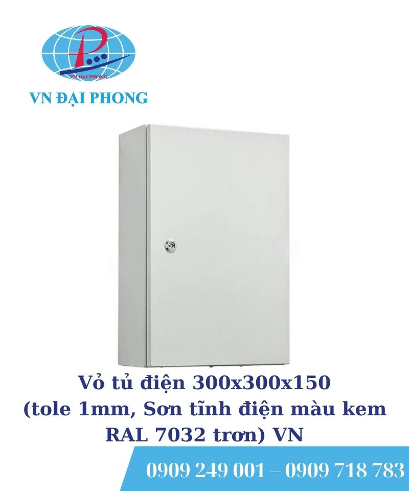 Vỏ tủ điện 300x300x150 (tole 1mm, Sơn tĩnh điện màu kem RAL 7032 trơn) VN