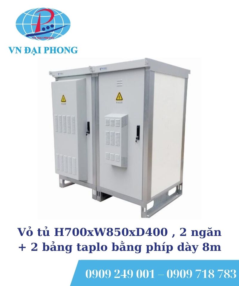 Vỏ tủ H700xW850xD400 , 2 ngăn + 2 bảng taplo bằng phíp dày 8m