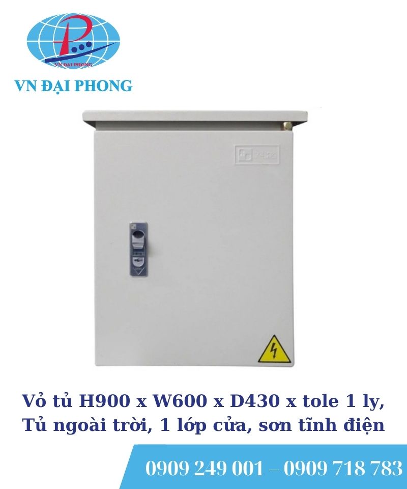 Vỏ tủ H900 x W600 x D430 x tole 1 ly, Tủ ngoài trời, 1 lớp cửa, sơn tĩnh điện