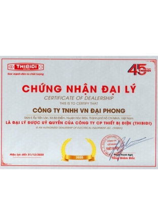 Giấy chứng nhận đại lý thiết bị điện THIBIDI